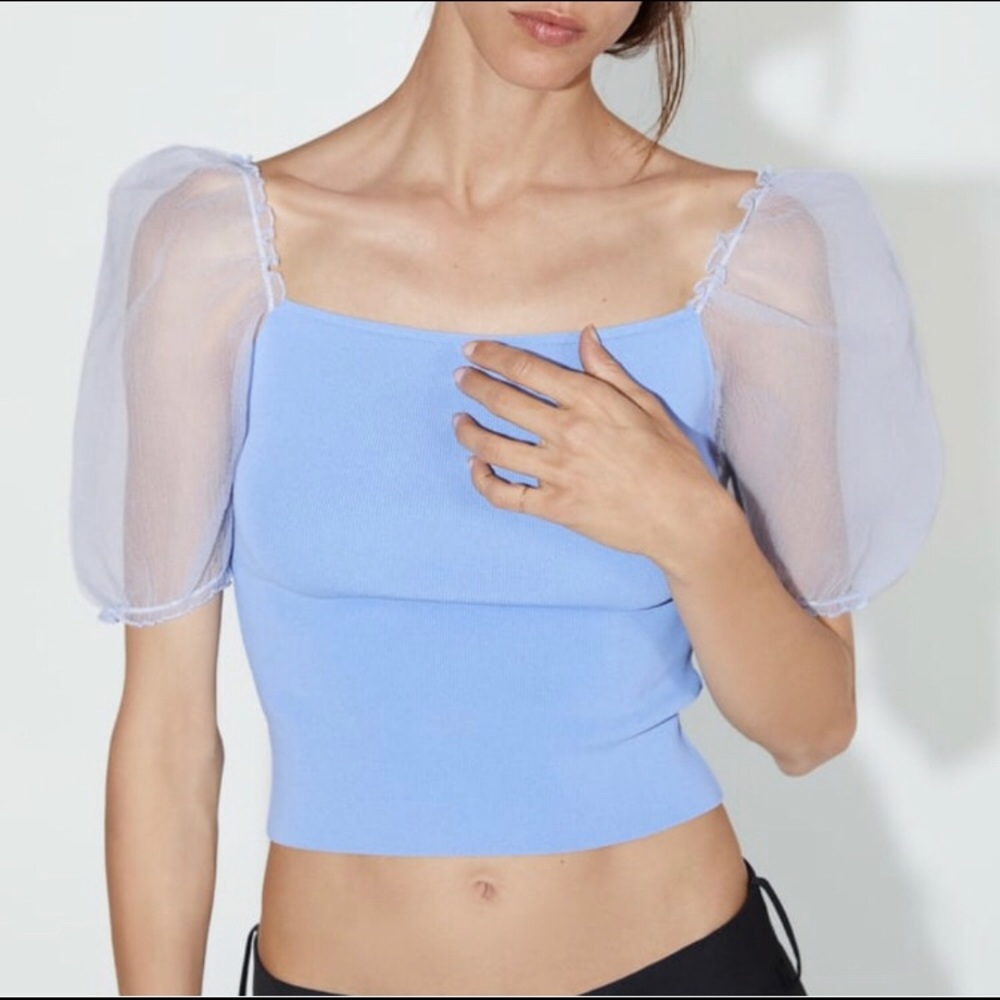 Zara organza balloon sleeve top